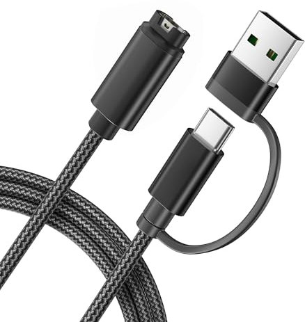 Itramax 2-in-1 Charger Cable for Garmin Watch 1.2M 1Pack,Charging Power Cord for Garmin Fenix 8 E 7 7X 7S 6 5X 5S Solar,Forerunner 965 945 935 265 255 165,Epix Pro Gen 2,Venu X1 3 3S 2S 2 SQ - Black