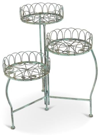 Garden Haven 3-Tier Folding Metal Plant Pot Stand, Verdigris Finish, 44 x 56cm