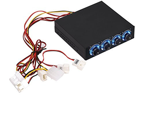 Richer-R Lüfter-Controller, 4-Kanal Lüftergeschwindigkeit Regler Kontroller Lüftersteuerung,3Pin+4Pin Steckverbinder Lüftergeschwindigkeit Blaue LED PC CPU Fan Controller für Computer Desktop