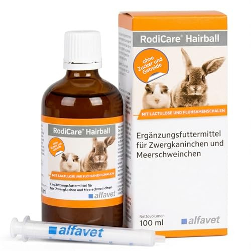 Alfavet RodiCare Hairball - Für Kaninchen & Meerschweinchen, 100 ml | Hilft gegen Haarballen und Verstopfung mit Flohsamenschalen sowie Fenchel, Kamille und Pfefferminze, Ergänzungsfuttermittel