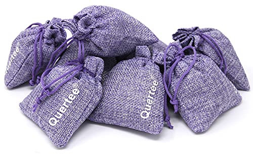 Quertee 8 x Lavendelsäckchen Leinen | Duftsäckchen mit je 15 g (120 g insgesamt) französischen Lavendel als Mottenschutz - Violette Leinensäckchen gefüllt mit Lavendelblüten aus Frankreich