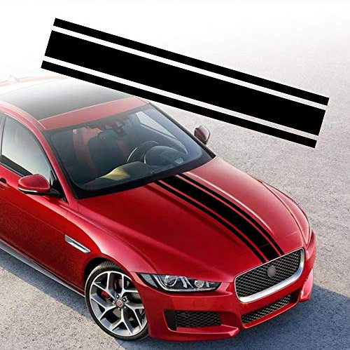 TOMALL 124.5 cm x 22.2 cm Motorhaube Streifen Aufkleber Auto Racing Körper Seite Aufkleber Rock Dach Motorhaube Stoßstange Streifen Aufkleber Vinyl Streifen Dekoration für Auto (schwarz)