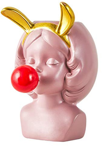 ZYTB Blumentopf Nettes Mädchen Blowing Bubbles Saftige Pflanzer Vinyl Blumentopf Nordic Vase for Privatanwender Tabletop-Dekor Flowerpot (Color : Pink with Rabbit Ea)