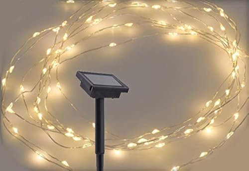 Spetebo Solar Microlichterkette 100 LED warmweiß - Länge: 5 m - Outdoor Draht Lichterkette Leuchtdraht Außen