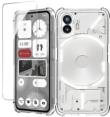 Bihizei Funda para Nothing Phone (2)+1 Vidrio Templado Protector de Pantalla, Caja Ultrafina del teléfono del silicón de TPU Suave,9H Dureza Cristal Templado, Anti-Arañazos, Transparente