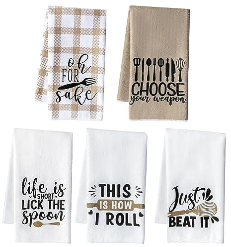 R HORSE 5Pcs Funny Kitchen Dish Towel Set Absorbent Quick Dry Cloth | Dish Tea Towels Reusable Bar Hand Dishcloths Decor for Bathroom Kitchen Home Supplies