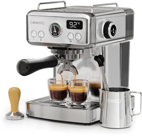HIBREW H10A Machine a Cafe Expresso Programmable, Cafetiere Expresso en Acier Inoxydable 19 Bar avec Baguette à Vapeur, Réservoir d'eau Amovible de 1,8L
