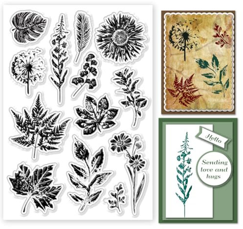 GLOBLELAND Blätter Und Blumen Transparente Stempel Für Die Kartenherstellung Silikon Transparente Stempel Siegel Mehrere Blätter,Silikonstempel Für DIY Scrapbooking Fotoalbum Tagebuch