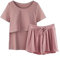 Ensemble Pyjamas Manches Vêtements de Nuit Allaitement Femmes Chemise et Ensemble T Bébé Maternité Tops Shorts Courts Maternité Sommeil Ensemble Éponge, Rouge pastèque, M