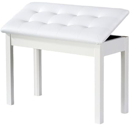 DRYIC Upholstered Wooden Piano Stool with Music Storage Keyboard Stool Art Stool Seat, White (white)