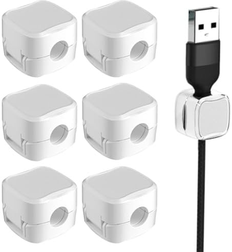 Xiedeai 6 PCS Strong Magnetic Cable Clips Self Adhesive Cable Management Mount Wire Tidy Desktop Cords Organizer Holder for Office Home Desk Nightstand Wall, White