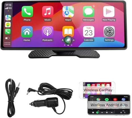 Pantalla Coche de Carplay y Android Auto Inalambricos - Radio Portatil de 9.3 Pulgadas con Pantalla Tactil, Mirror Link - Carplay Pantalla para Coche con Control de Asistencia por Voz