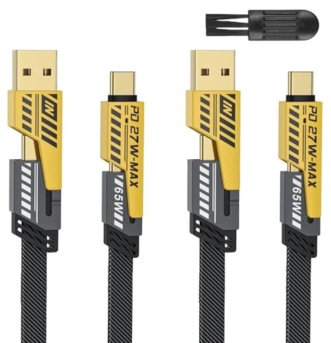 Nadiaen Multi Charger Cable 4 in 1 Fast Charging,2 Pieces,Dual Head USB C Data USB 4 in 1,With USB A to USB C,Nylon Braided Data Cable for most Phone and Laptops