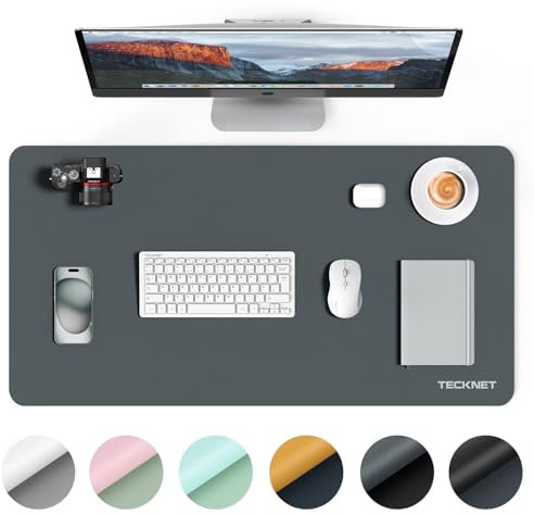 TECKNET Schreibtischunterlage, 80 x 40cm Große Tischschutzpolster,Wasserdichte Laptop Desk Mat,PU Leder Tischunterlage, Abwischbar Doppelseitige Schreibunterlage für Büro/Zuhause (Schwarz/Dunkelgrau)