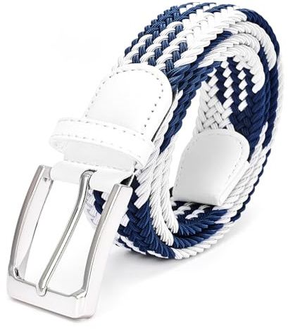 Uoocg Ceinture Tressée Élastique Unisexe Homme Femme - 130 cm - Blanc et bleu pour homme/femme -Tissu coloré résistant