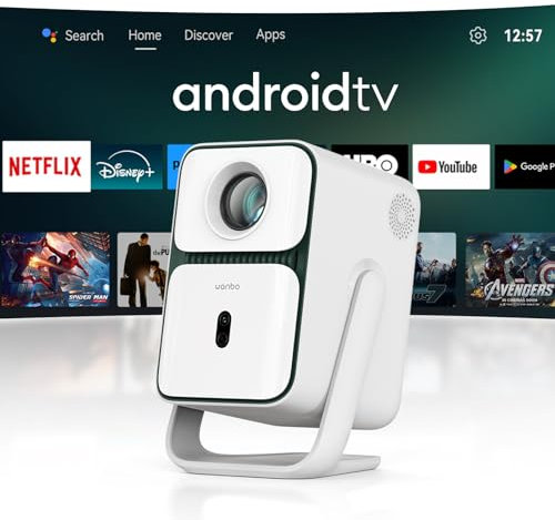 Smart Beamer Heimkino Mobiler Projektor, Android TV 11/500ANSI/Netflix Offiziell, Autofokus, Trapezkorrektur, 120°Drehbar, WANBO T2 Ultra 1080P Full HD Mini Beamer mit Wifi Bluetooth für Outdoor/Handy