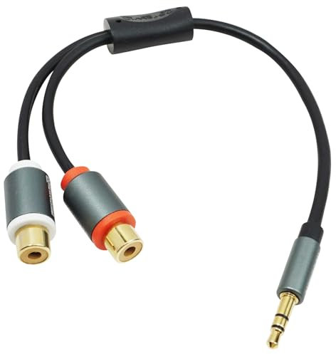 SRLWMYI Adaptador de audio estéreo RCA a jack, conector jack de 3,5 mm a 2 conectores RCA hembra, metal, dorado, negro
