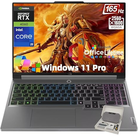 Lenovo Legion 5i Ordinateur portable de jeu 16 – Intel Core i9-14900HX, 165 Hz FHD, GeForce RTX 4060, clavier rétroéclairé, Win11 Pro, durée de vie au bureau (64 Go de RAM DDR5 | SSD de 1 To)