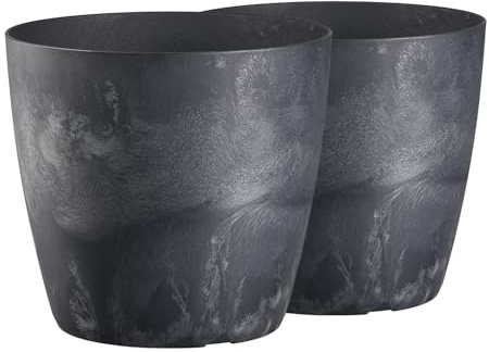 Tymar Blumentopf, 2er-Pack, Pflanzentopf aus Kunststoff, Moderne, matt, Runde Form (Beton Anthrazit, ø 20 cm)