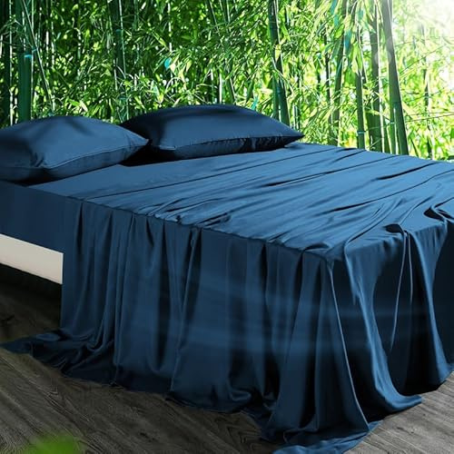 Gezu Spannbettlaken 140x200 Bambus Lyocell Petrol Blau | Bambusseide Material Temperaturregulierend Glänzend Seide Bettlaken Spannbetttuch 140x200 für Hohe Matratze bis 15-30cm