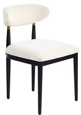 MY Furniture Celeste Dining Chair – Luxury Ivory Chenille Upholstered Dining Chair with Elegant Curved Backrest, Black Solid Wood Frame, Polished Brass Electroplated Steel Detailing