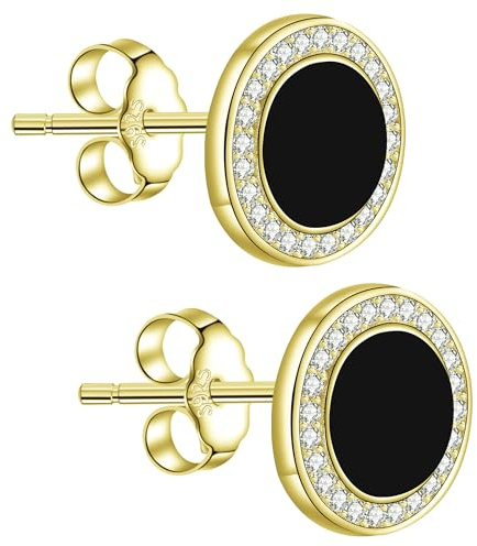 Micory Schwarz Ohrringe Silber 925 Damen Hypoallergen Runde Ohrstecker mit Zirkonia,Schmuck Geschenke für Herren Damen