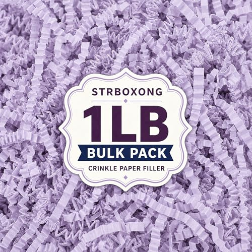 STRBOXONG 455 g Frisure de Papier Déchiqueté pour Remplissage de Boîte Cadeau, Violet Clair, Paille de Papier pour Décoration d'Anniversaire