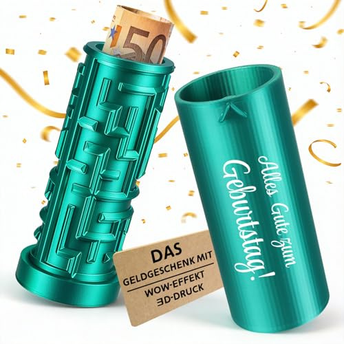 Anruzon Geldgeschenk Geburtstag, Kreative Labyrinthbox mit Spruch „Alles Gute zum Geburtstag!“ - 3D-gedruckte Geschenkbox Jahre für Männer & Frauen - Geldgeschenkbox für Scheine (Blau-Grün)