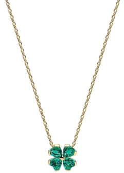 PANDORA Timeless Halskette Kleeblatt Anhänger Grün mit 14 Karat Vergoldung, Kristall und Cubic Zirkonia, Damen Kette Glückssymbol, Länge 45 cm, 364502C01-45