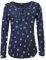 FLEASEE Damen Langarmshirt Rundhals Langarm Oberteile Longshirt Anker Allover Druck mit Kordeln Elegant Bluse Tops, Blau, XL