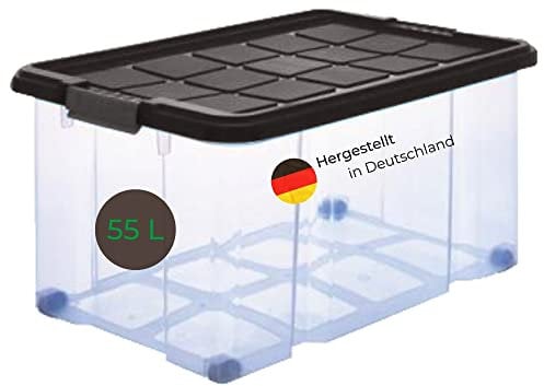 Novaliv Eurobox mit Deckel Rollen 55l 61x40x34 transparent Grau Anthrazit Aufbewahrungsbox Groß Stapelbox Stapelkiste Kiste Box Storage Boxes Multibox Plastic storage boxes