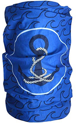 Halstuch Schlauchschal Damen Multifunktionstuch Herren Maritim Anker Design Atmungsaktiv Sport Rundschal Motorrad Tuch Loop (Welle royal blau)