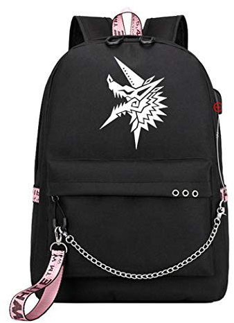 WANHONGYUE Monster Hunter MH Leuchtend Backpack Student Büchertasche Mädchen Schultasche 15,6-Zoll-Laptop-Rucksack für Anime-Liebhaber Black / 1
