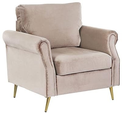 Sessel Samtstoff beige Taupe mit Metallbeinen Gold Armlehnen Retro Vietas