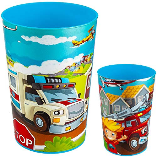 3 in 1 - Trinkbecher/Zahnputzbecher/Malbecher - Becher - Auto - Fahrzeuge & Feuerwehr - 300 ml - BPA frei - Trinkglas - Kunststoff Plastik - Kinder - Baby..