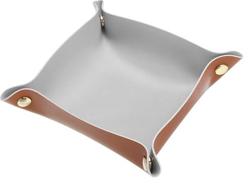 sourcing map PU Leder Schmuckträger 6.3x6.3 Klappbares Valet Fach Organizer Auffangschale für Reisetisch Nachttisch Schlüssel Münze Uhr Grau-Braun