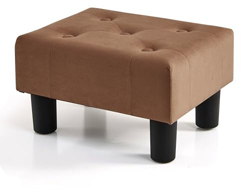 BRIAN & DANY Kleiner Fußhocker Ottomane, Samt Holz Fußhocker Ottomane mit Kunststoffbeinen, Sofa Fußstütze Extra Sitzgelegenheit für Wohnzimmer Eingangsbereich Büro, Braun