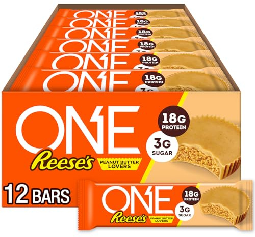 ONE Protein Bars, Reese's Peanut Butter Lovers, Gluten Free with 18g Protein and 3g Sugar, Pantry Staples, 2.12 oz (12 Count)