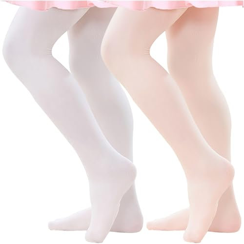 ZESINGSAN Ballett-Leggings für Mädchen und Damen, mit Fuß, ultraweich, mit elastischem Fuß, Rosa/Weiß, M