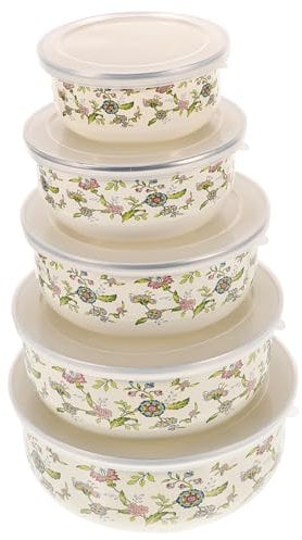 SEWOART 5pcs Enamel Bowl with Lids for Food Storage Salad and Mixing Stackable Fresh Keeping Bowls for Kitchen Use Versatile Serving and Refrigerator Bowls