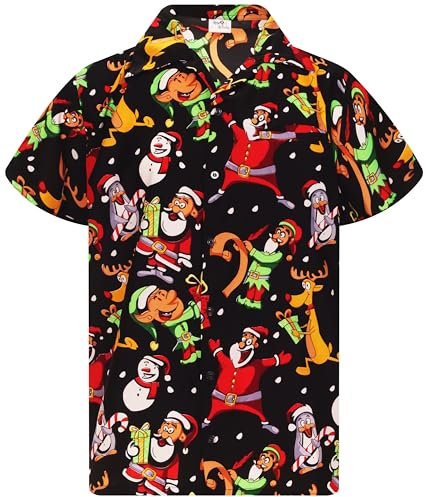 King Kameha Funky-Hawaii-Hemd, Weihnachten, Herren, Kurzarm, Christmas-Written-Santa, Schwarz, 5XL
