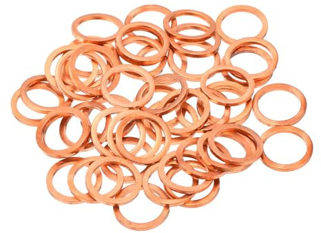 QUARKZMAN 52pcs Arandelas de Cobre, 16x12x1.5mm (OD*ID*Grosor) Arandela para Carter Aceite Puerta Bisagra Plana Redonda Metálica Accesorio Hidráulico Conexión Combustible Perno Reparación