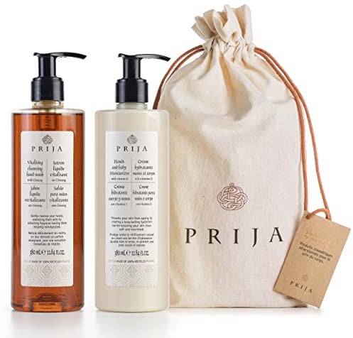 PRIJA Geschenkset für die tägliche Pflege, Flüssigseife + Hand- und Körpercreme + dekorative Tasche