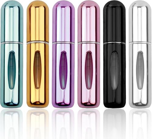 Vaporisateur de Parfum Rechargeable, 5ml, Lot de 6, Métallique Multicolore, 7,7 cm x 1,6 cm