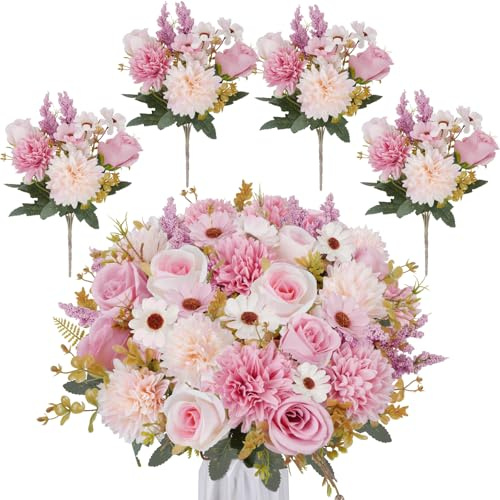 Luabue 4 Pcs Silk Floral Arrangements Cemetery Flowers for Grave