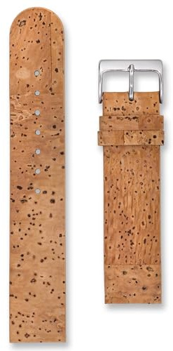 Uhrenarmband aus Kork, natürliches veganes Leder, 20 mm, 22 mm, Hellbraun | Silberfarbene Schnalle, nachhaltiges Ersatzband auf pflanzlicher Basis, Hellbraun, Herren und Damen, Federstege und Werkzeug
