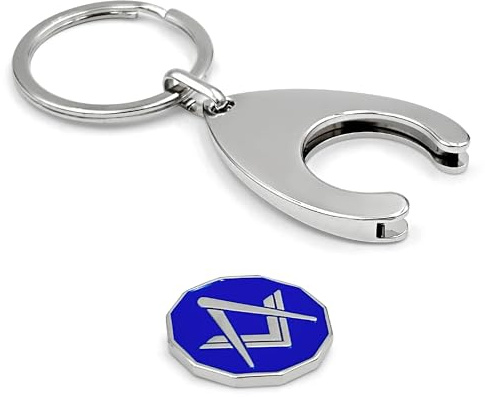 THE MASONIC COLLECTION – Schlüsselanhänger und Münze im Forget Flower Design – gestaltet mit Equerre und Zirkel – Freimaurer-Geschenk für Männer