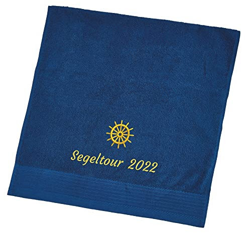 Wolimbo Duschhandtuch Bestickt mit Namen und Motiv - 70x140 cm - Navy - weiches Duschtuch personalisiert - Geschenk