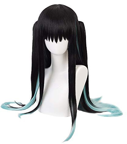 Topcosplay Lang Schwarz Grüne Perücke für Halloween Kostüm Party (Tokitou Muichirou)