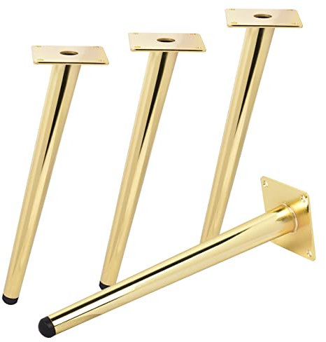 20cm Pieds De Meubles en Métal,Tchosuz 4 PCS Pieds De Table Métallique Oblique avec Protecteur en Caoutchouc & Vis,Pieds en Métal pour Bricolage Cabinet Canapé Table de Chevet Armoire Chaise Doré